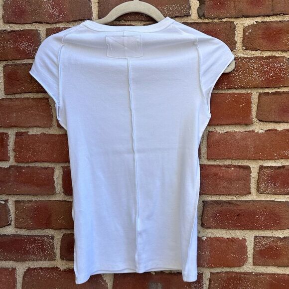 We The Free People Ever Had Tee White Ribbed Cotton Blend T-Shirt Womens Medium - Picture 8 of 10